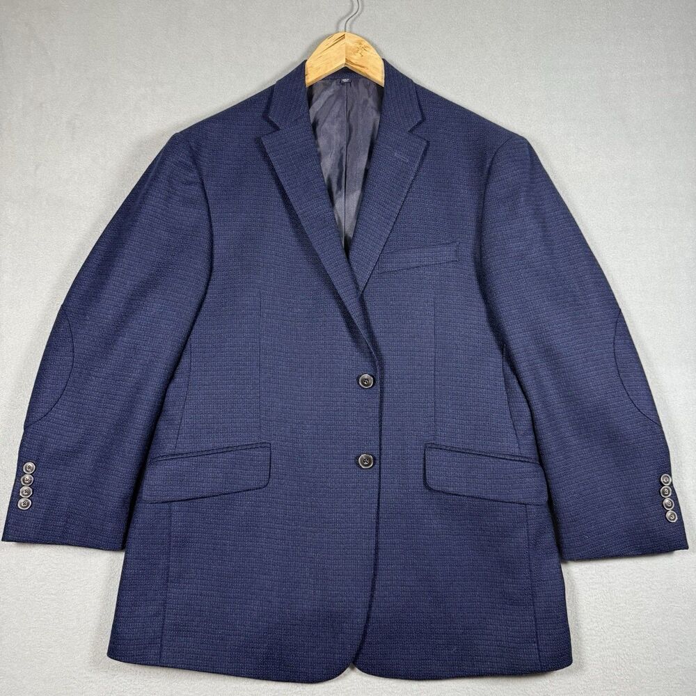 Jos A Bank 1905 Blazer Mens 40S Navy Blue 100% Wool Tailored Fit Elbow Patches